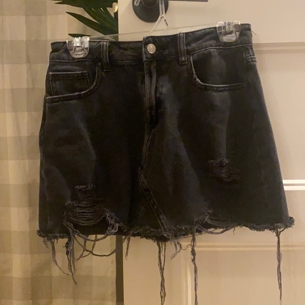 Black denim mini skirt